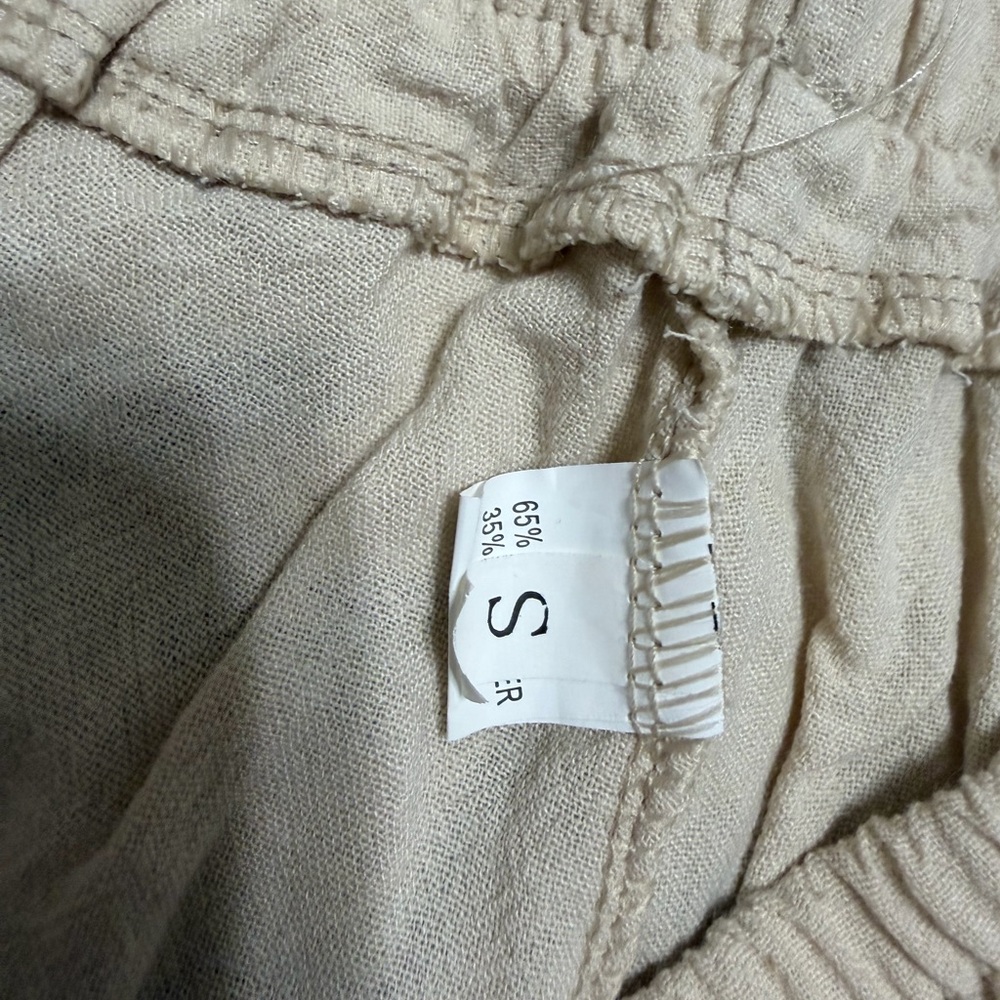 Womens Beige Drawstring Linen-Blend Pants - Picture 2 of 3